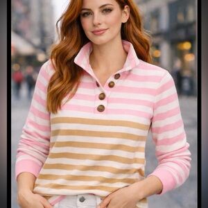J. Crew Pink and Tan Striped Women's Sweatshirt